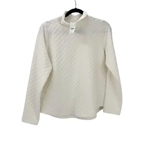 J. Crew Quilted Mock Neck Pullover Sweater Long Sleeve Ivory Size Medium NWT - Picture 5 of 12